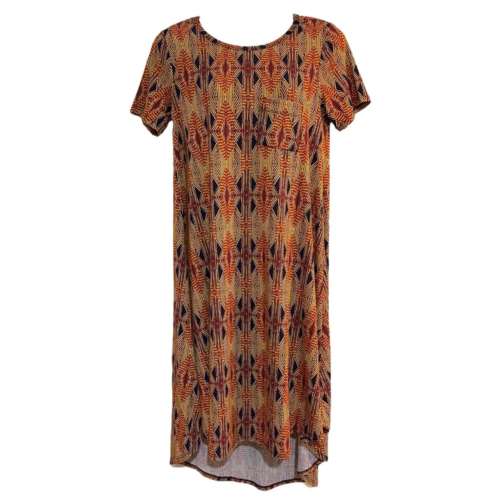 LULAROE Carlie Woman's African Kente Alkebulan Print Short Sleeve Dress Sz XXS